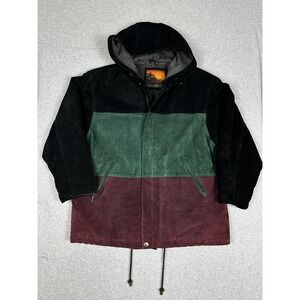 Outbrook Jacket Womens‎ 1X Black Green Burgundy Suede Leather Hooded Colorblock
